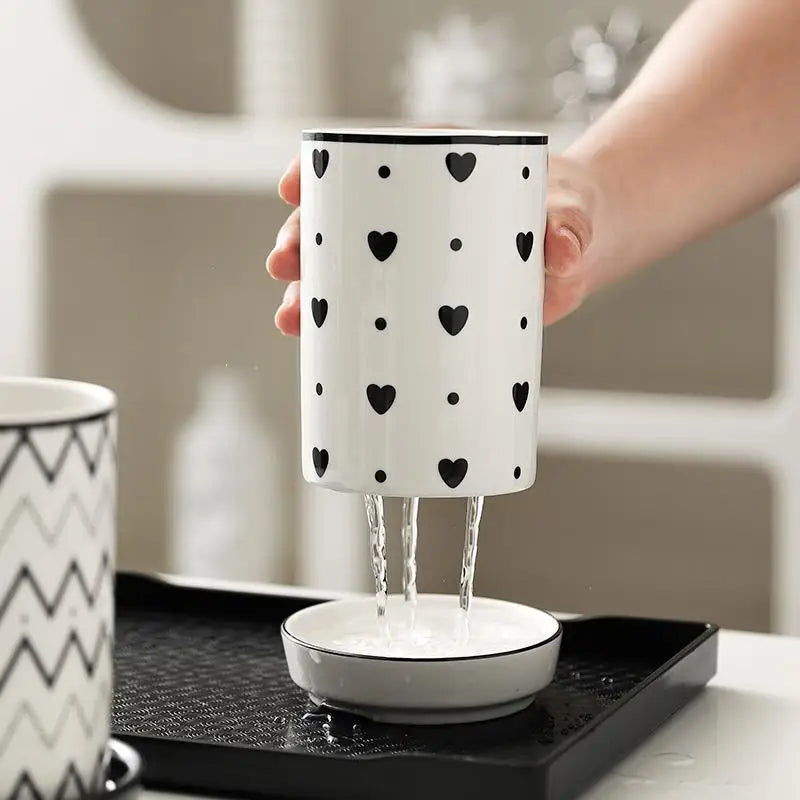 Elements Ceramic Utensil Holder – Kitchen Cutlery Caddy with Drain Base, Chopstick Holder, Countertop Storage Pot