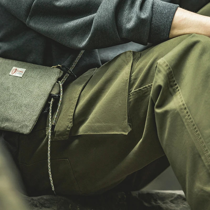 Men's Tactical Cargo Pants with Large Pockets – 100% Cotton Tapered Fit Streetwear Trousers in Khaki