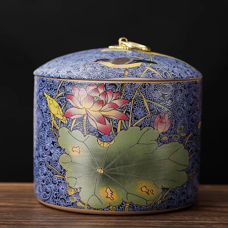 Meadow Ceramic Tea Caddy with Lid – Sealed Storage Jar