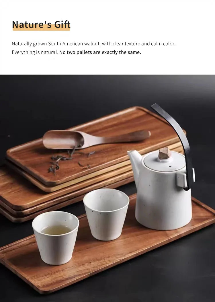 Natural Walnut Wooden Serving Tray – Rectangular Tea, Coffee, Snack & Food Storage Plate