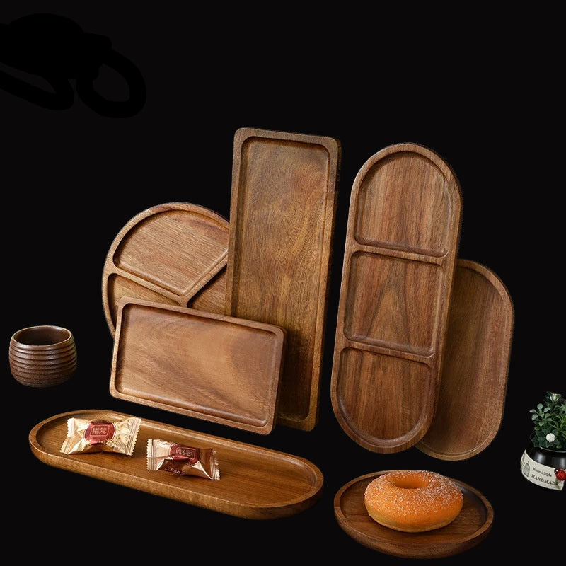 Acacia Wooden Serving Tray – Natural Solid Wood Snack & Food Platter for Coffee, Tea & Appetisers