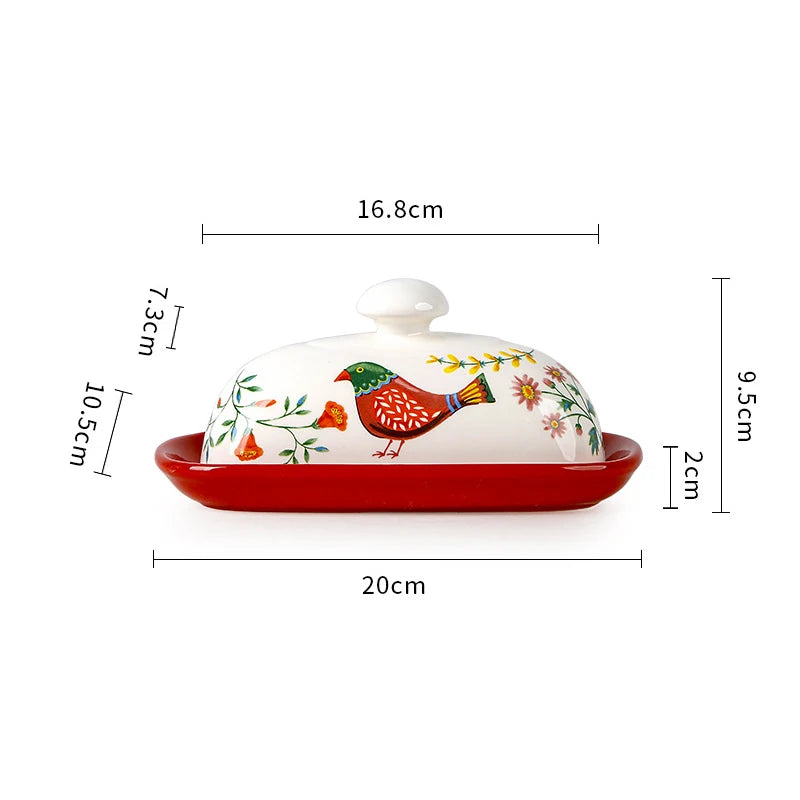 Meadow Garden Hand-Painted Ceramic Butter Dish with Lid – Covered Butter Dish Plate for Kitchen Butter Storage and Table Use