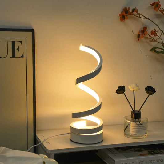 Modern LED Spiral Table Lamp – Dimmable Bedside Lamp, USB Powered Desk Lamp for Bedroom, Living Room & Home Lighting
