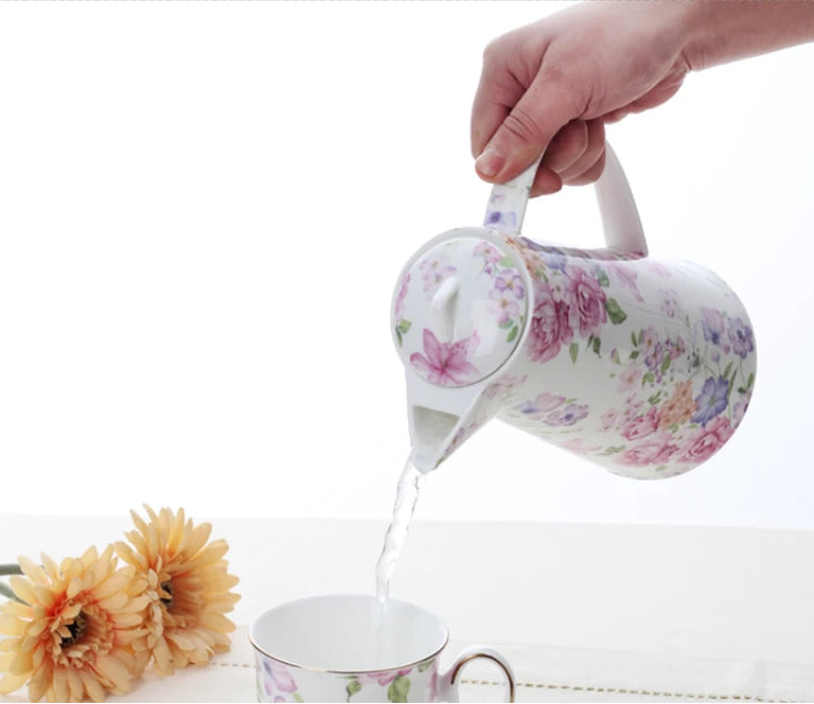 Rosemere Countryside Floral Teapot and Jug – Ceramic Water Pitcher with Lid Vintage Style Tea Coffee Serving Jug Tableware