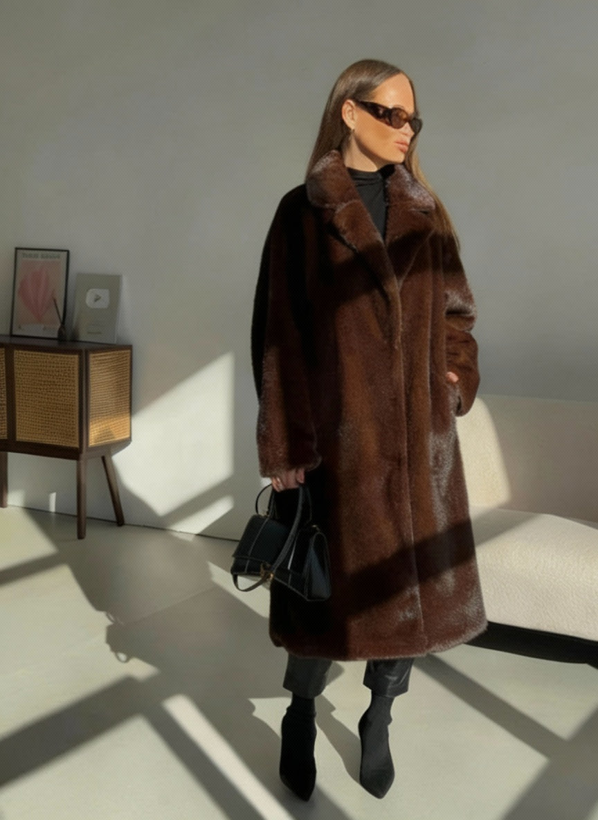 Marvella Longline Plush Faux Fur Coat – Women’s Luxe Winter Outerwear for Daywear, Evening Style & City Dressing