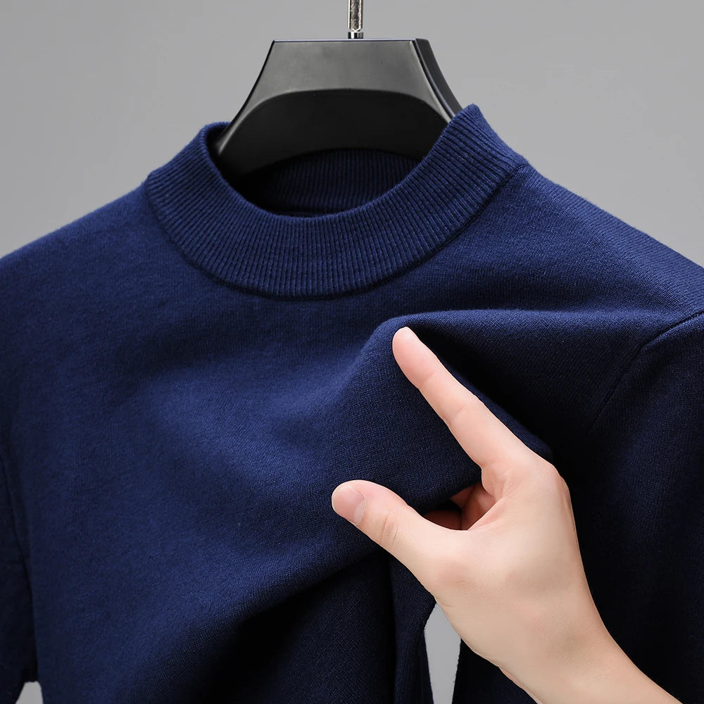 Men’s Mock Neck Knit Jumper – Long Sleeve Layering Pullover