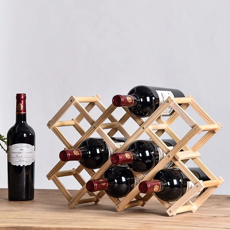 Foldable Wooden Wine Rack – Stackable Bottle Holder Stand for Kitchen & Home Storage, 5 or 10 Bottle Capacity