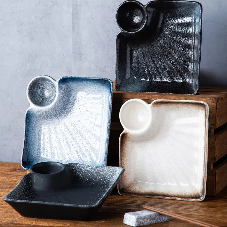 Namiya Ceramic Dumpling Serving Plate – Dipping Sauce, Sushi & Snack Dish