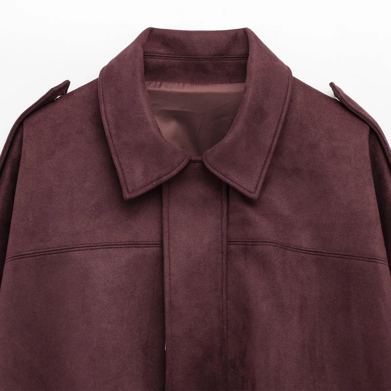 Sarvenna Faux Suede Balloon Bomber Jacket – Women’s Oversized Jacket in Black, Claret, Mocha & Khaki