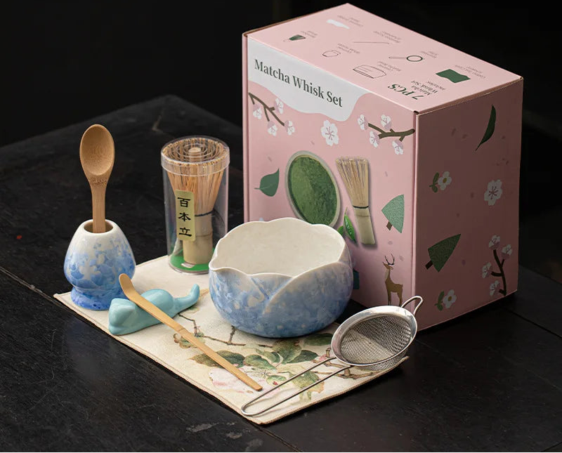 Mizuki Matcha Set – Japanese Matcha Gift Set with Ceramic Bowl and Bamboo Whisk (4 or 8 Piece)