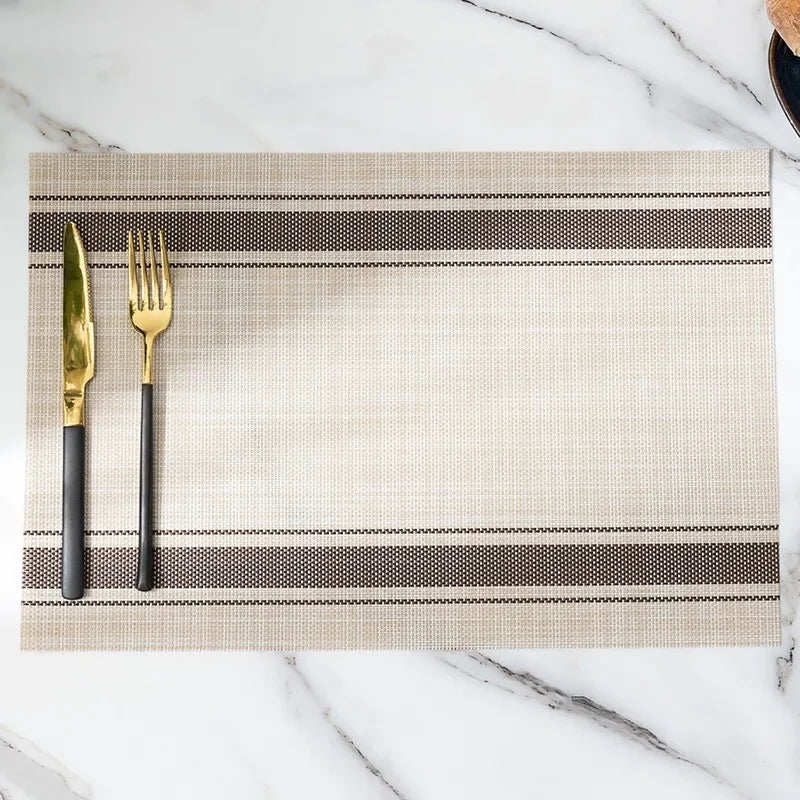 Modern Stripe Woven Placemats – 2/4/6 Piece Set Heat Resistant Table Mats for Dining Table Setting