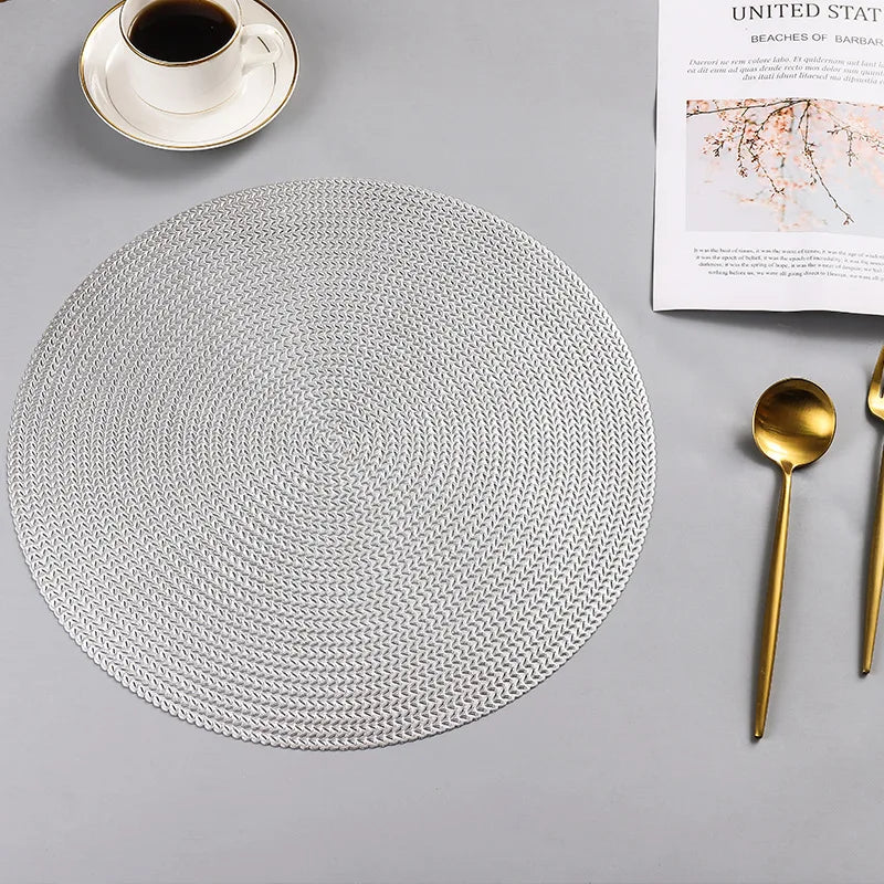 Woven Round Dining Placemats – Non Slip Waterproof Table Mats 38cm Heat Resistant Wipe Clean Dining Table Mats 2 4 6 Piece Sets