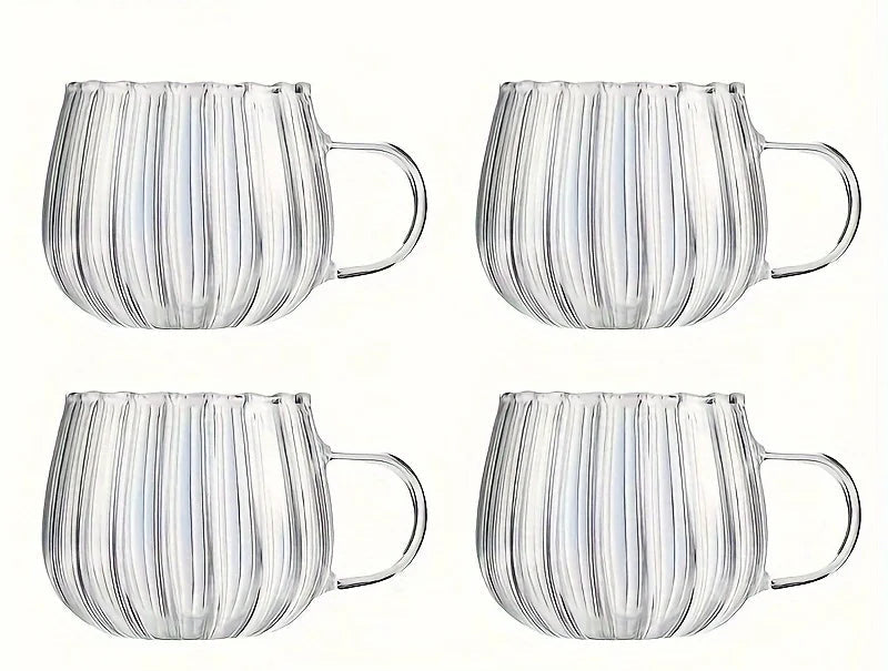 Ribbed Glass Tea & Coffee Mug – Clear Glass Cups with Handle