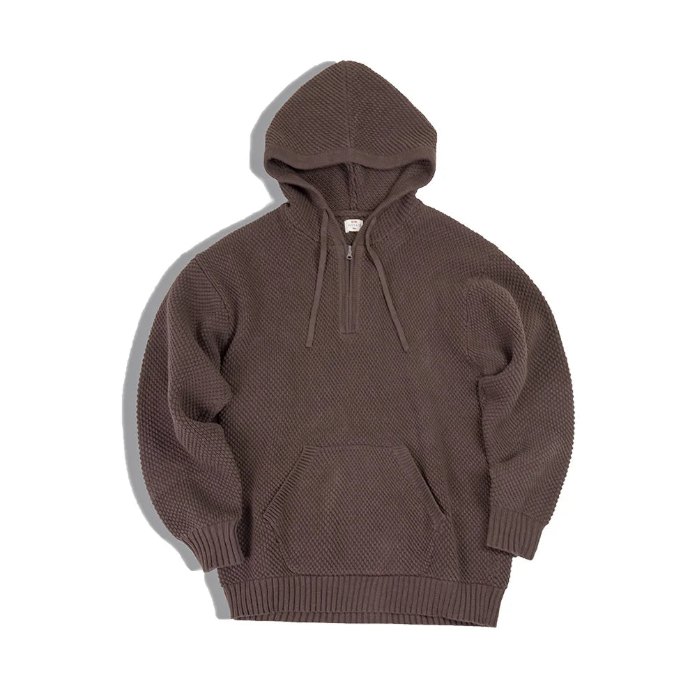 Calverton Zip Front Knit Hoodie – Men’s Textured Half-Zip Hooded Pullover Jumper