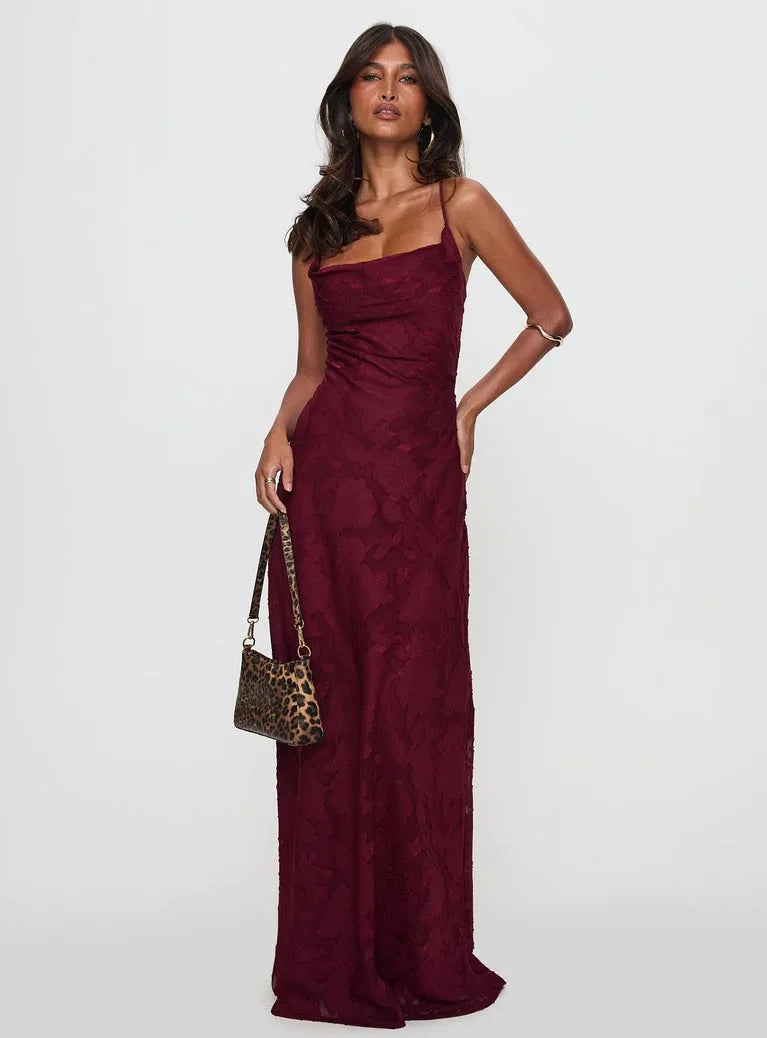 Celestienne A-Line Maxi Dress with Open Back Detail – Elegant Wedding Guest Dress, Formal Evening Gown & Occasion Maxi Dress