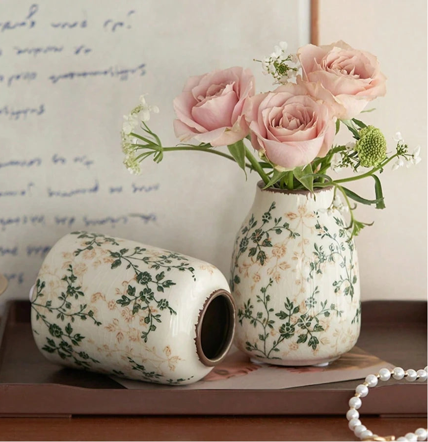 Floral Ceramic Vase – Decorative Flower Vases for Living Room, Dining Table & Home Décor Modern Minimalist Vase Set