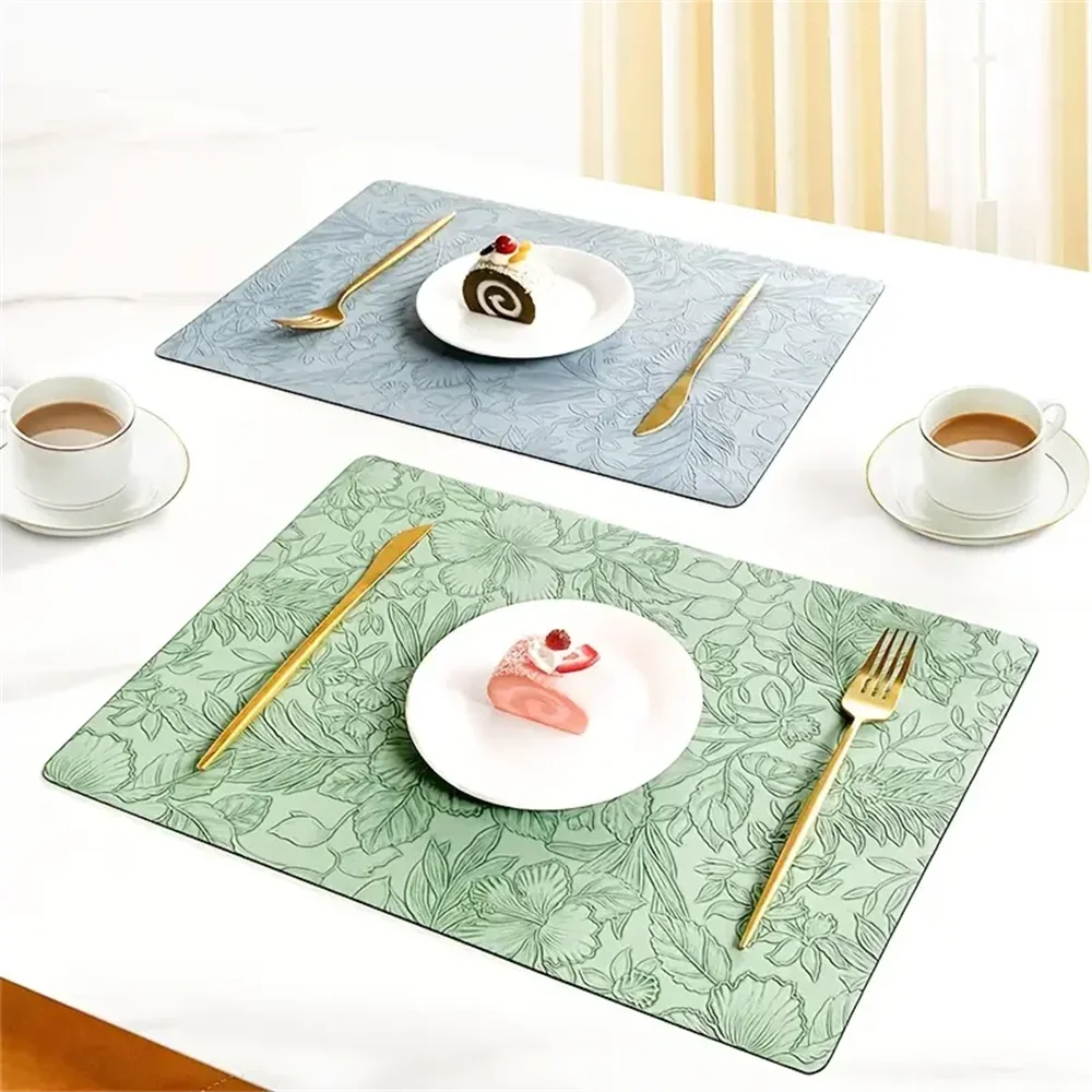 Botanical Dining Placemats – Wipe Clean Table Mats, Waterproof Non Slip Faux Leather Placemats, Double Sided Kitchen & Dining Table Mats