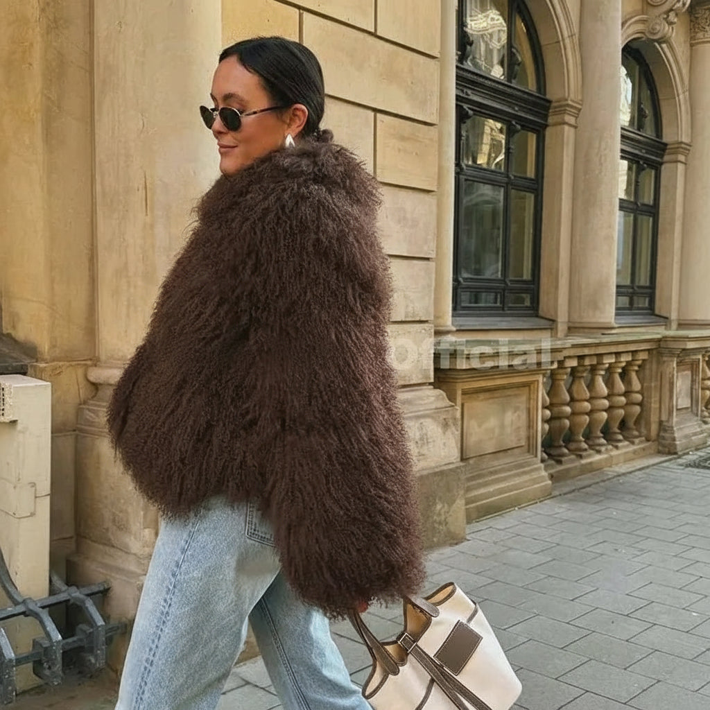 Calverra Shaggy Faux Fur Cropped Jacket – Women’s Luxury Fluffy Winter Coat and Statement Outerwear