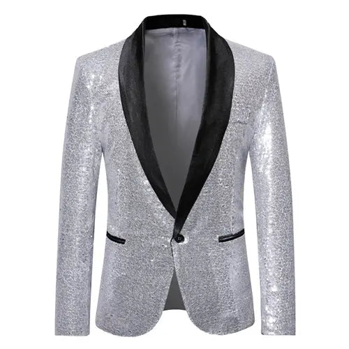 Keston Men’s Sequin Party Blazer – Shawl Lapel Single-Button Evening Jacket for Parties & Events