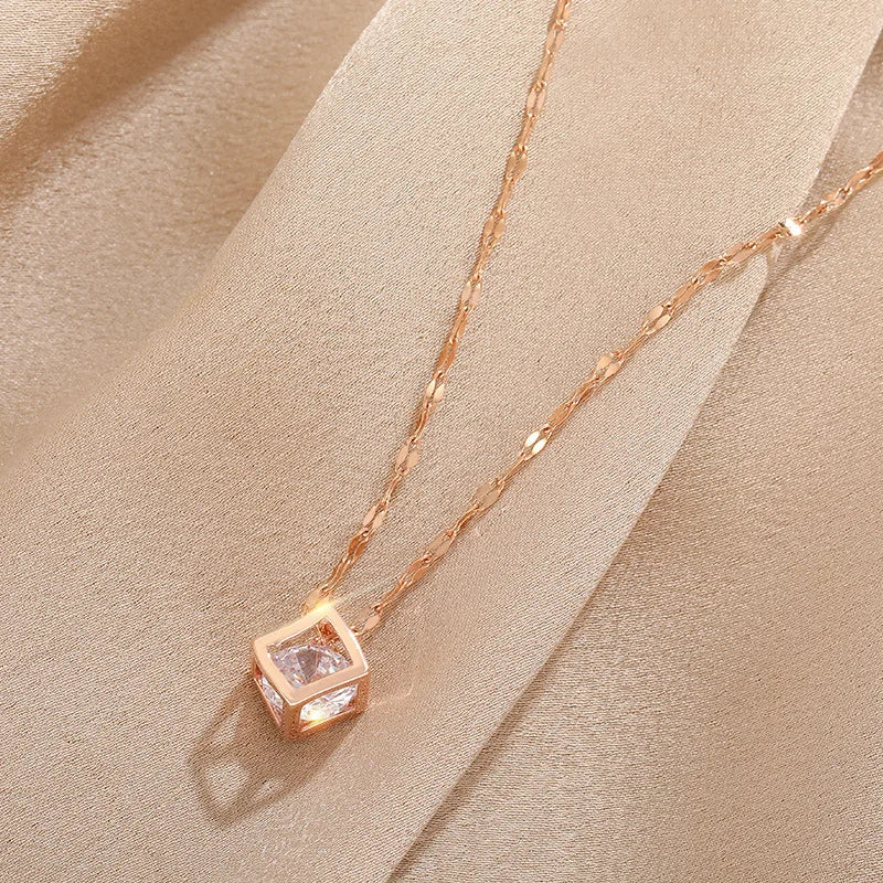 Gold Cube Pendant Necklace