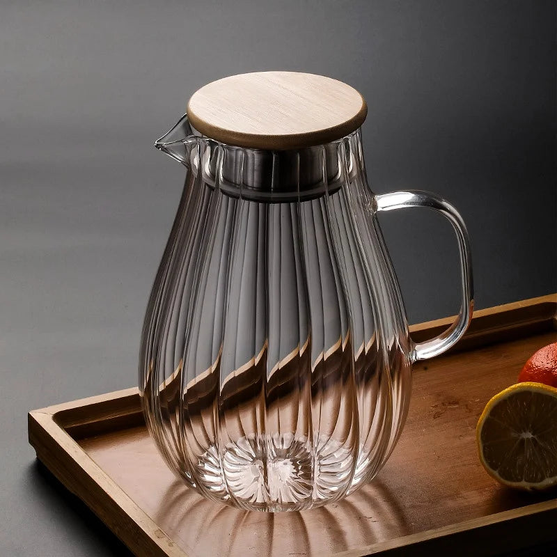 Alvero Glass Water Jug with Lid – Ribbed Kitchen Carafe