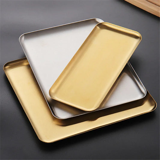 Gold & Silver Stainless Steel Baking/ Serving Tray Set – Flat Oven Roasting Pans