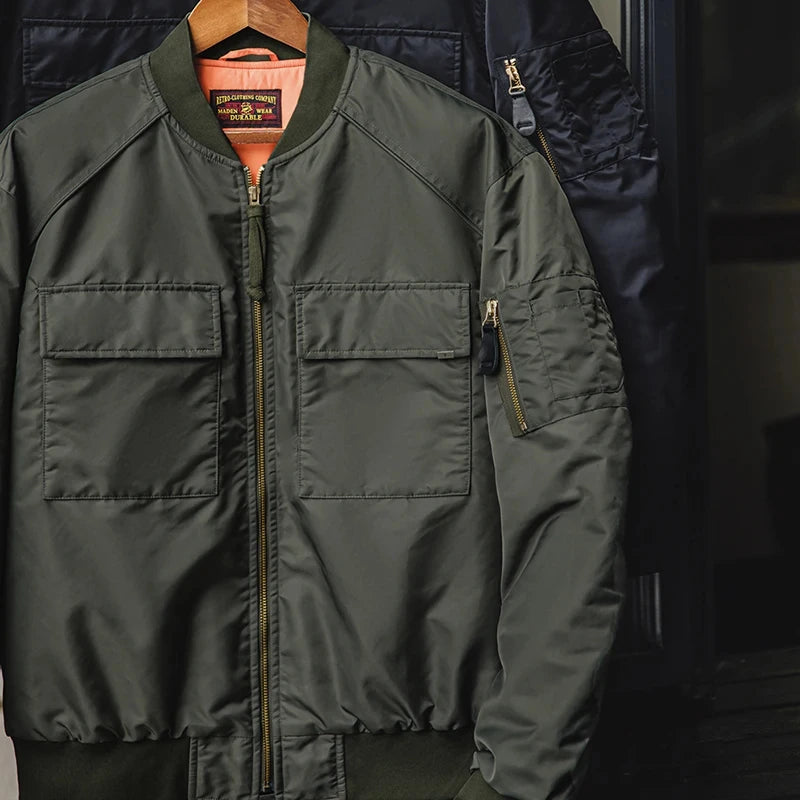 Kenswick Men’s MA1 Bomber Jacket – Classic Military Flight Jacket with Utility Pockets, Zip Front and Ribbed Trim
