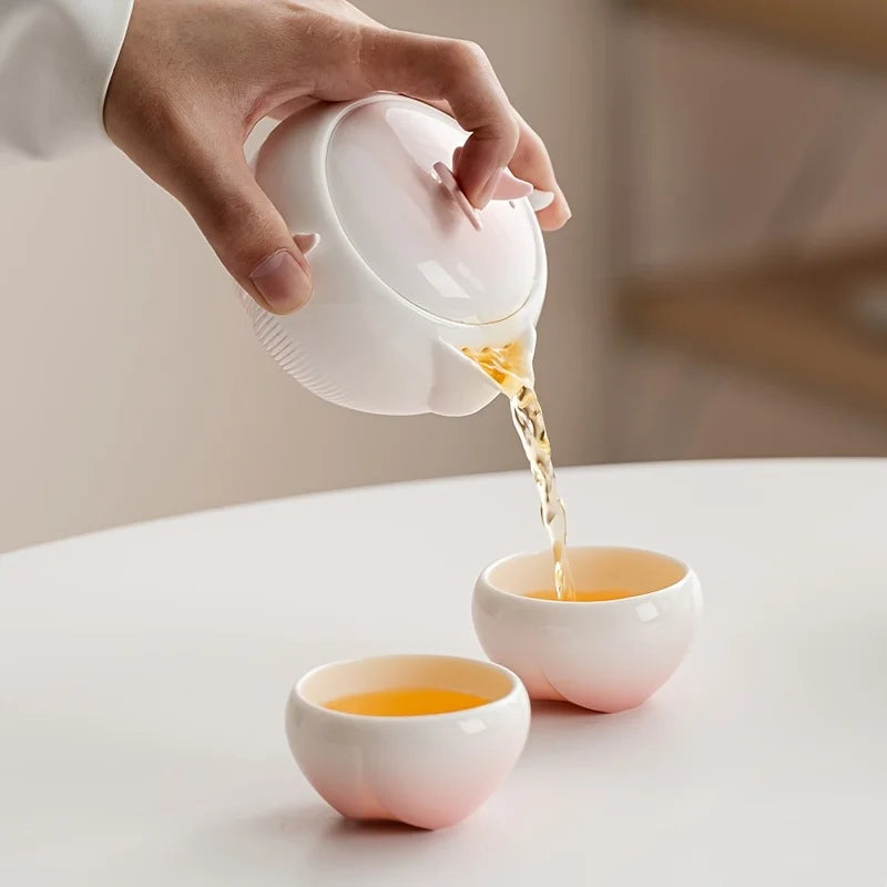 Butterfly Ceramic Travel Tea Set with Carry Case – Portable Teapot & Cups Gift Set for Home, Office and Outdoor Tea Lovers