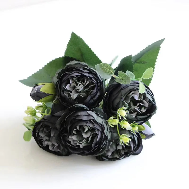 Peonelle Silk Peony Flower Bundle – 5 Head Faux Peony Stem with Buds Decorative Floral Arrangement