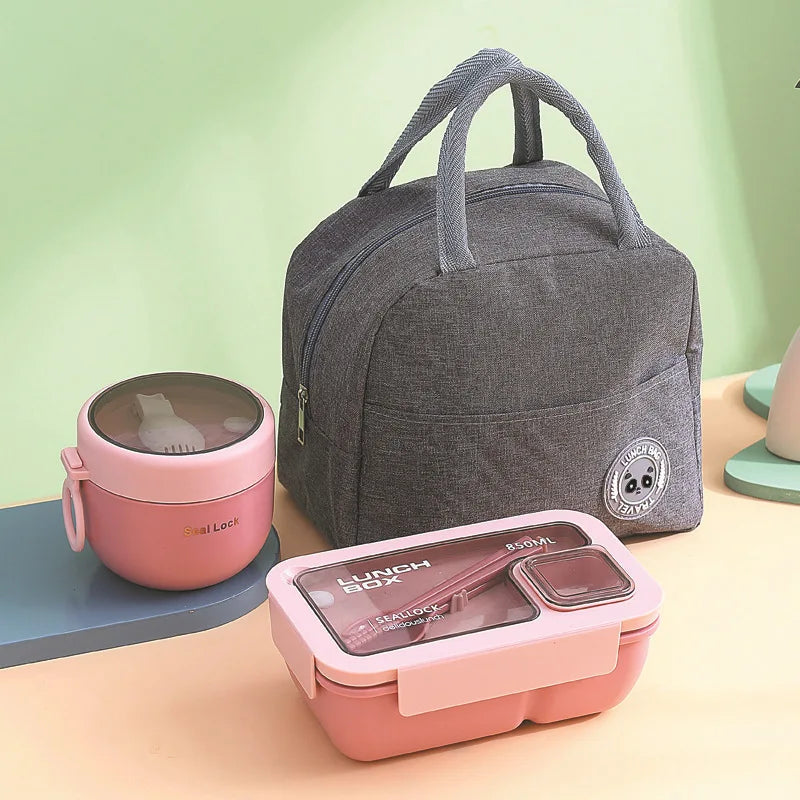Insulated Lunch Box Set with Bag – 3 Piece Portable Food Container & Cutlery