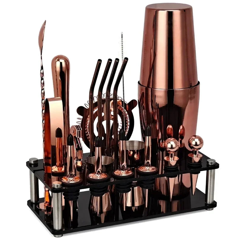 Cocktail Shaker 20-Piece Mixology Set with Display Stand – Stainless Steel Home Bar Accessories Kit