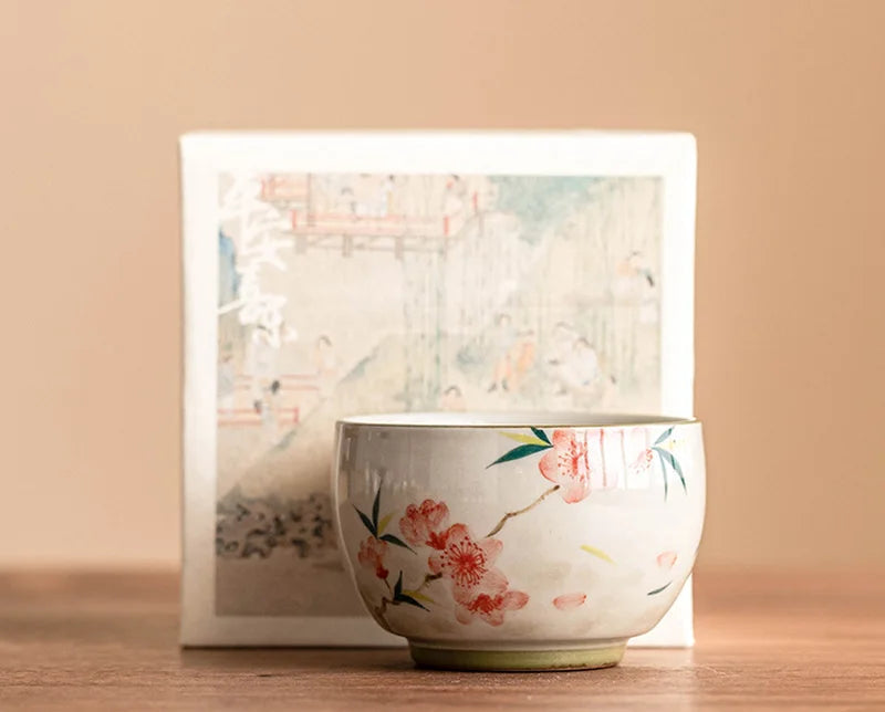 Sakura Bloom Ceramic Tea Cup – Hand-Painted Floral Tea Bowl for Espresso, Matcha and Herbal Tea