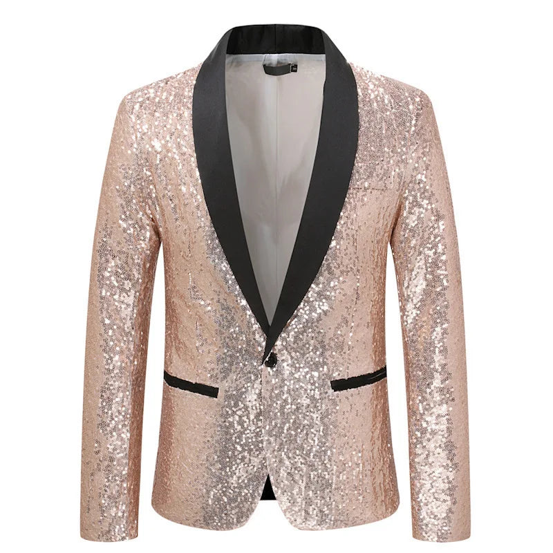 Keston Men’s Sequin Party Blazer – Shawl Lapel Single-Button Evening Jacket for Parties & Events