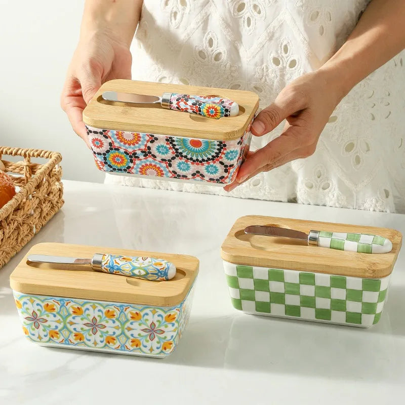 Creamery Ceramic Butter Dish with Lid & Knife – Butter Keeper & Cheese Storage Box