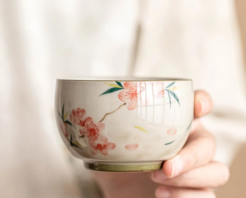 Sakura Bloom Ceramic Tea Cup – Hand-Painted Floral Tea Bowl for Espresso, Matcha and Herbal Tea
