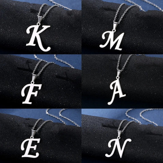 Stainless Steel Initial Necklace – Alphabet Letter Pendant Chain for Women and Men