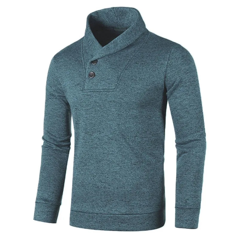 Men’s Button Neck Knit Jumper with High Collar – Long Sleeve Pullover for Smart Casual Outfits
