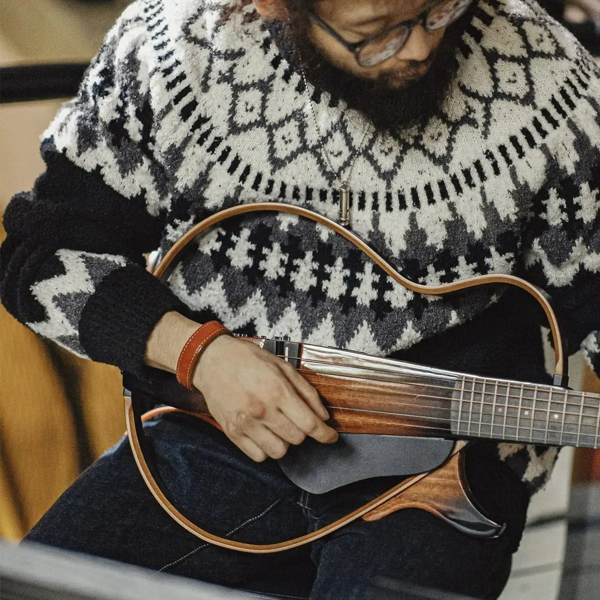 Albric Fair Isle Knit Jumper – Men’s Heavyweight Round Neck Christmas Jumper with Nordic Pattern in Black and White