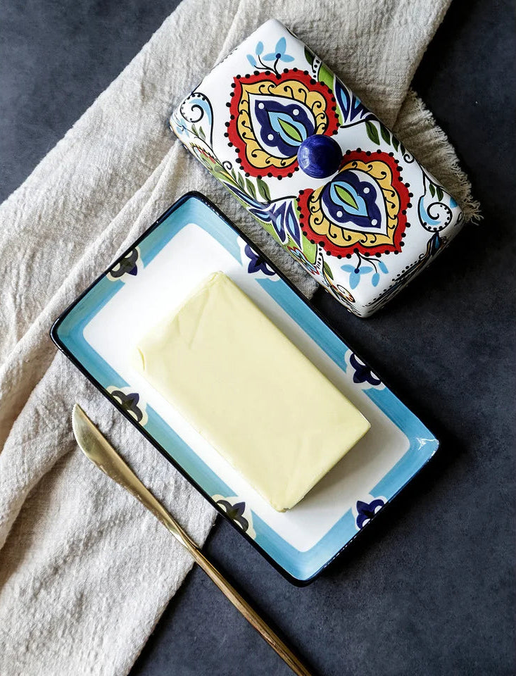 Meadow Garden Hand-Painted Ceramic Butter Dish with Lid – Covered Butter Dish Plate for Kitchen Butter Storage and Table Use