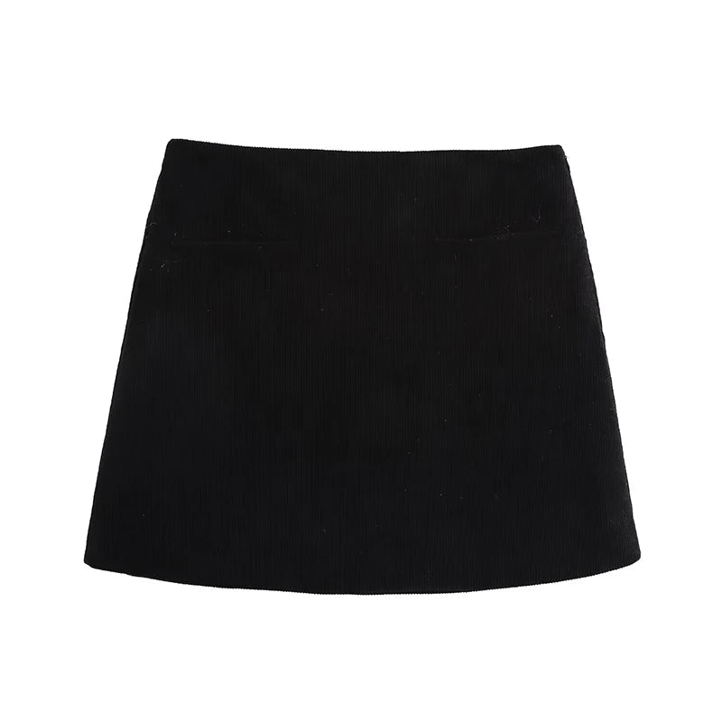 Cordette Corduroy A-Line Mini Skirt – High Waist Winter Skirt in Brown, Black, Claret & White
