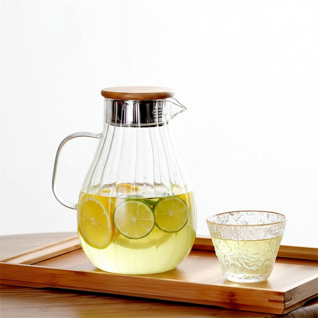 Alvero Glass Water Jug with Lid – Ribbed Kitchen Carafe