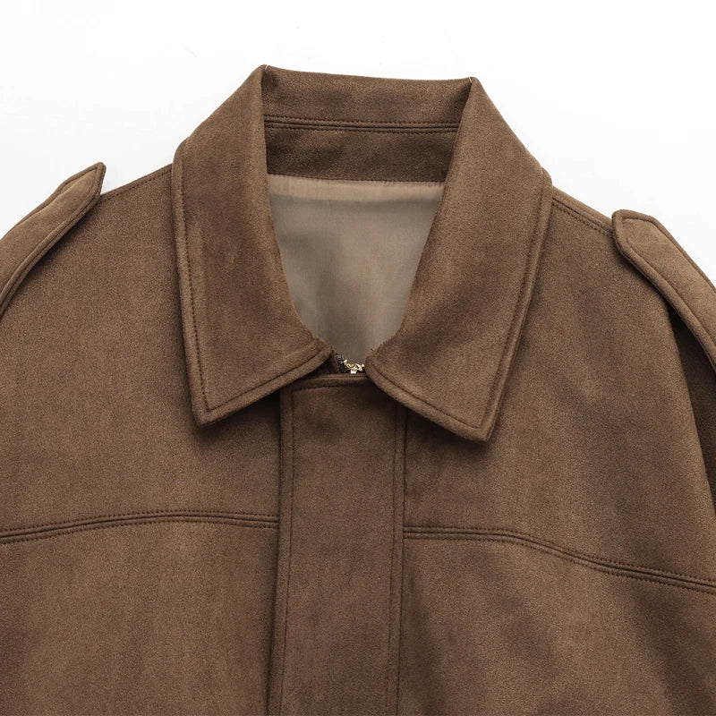 Sarvenna Faux Suede Balloon Bomber Jacket – Women’s Oversized Jacket in Black, Claret, Mocha & Khaki