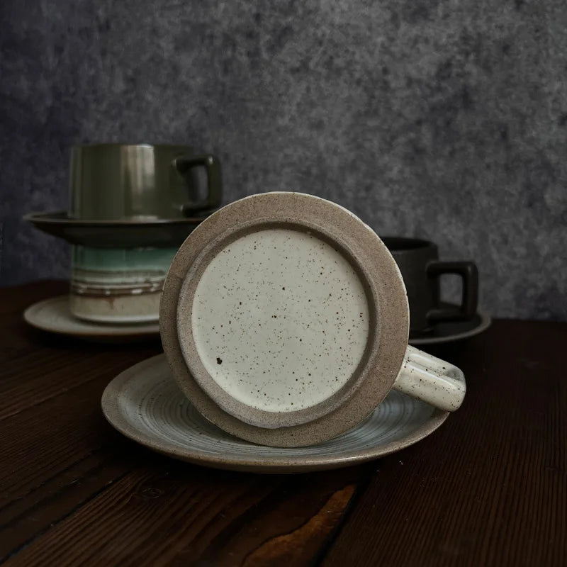 Cavella Patterned Tea and Coffee Cup Set – Textured Ceramic Cup and Saucer 250ml