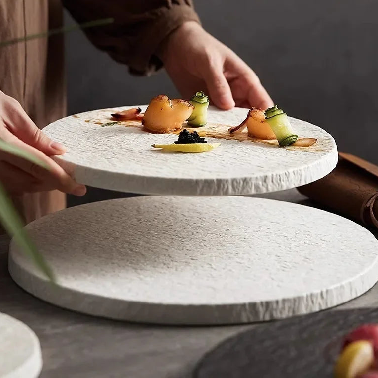 Ishikawa Stone-Effect Ceramic Serving Plate – Steak, Sushi & Dessert Plate