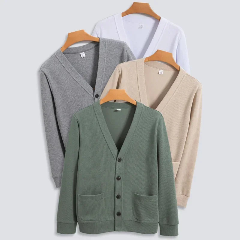 Men’s Button-Up Knit Cardigan – Long Sleeve Lightweight Casual Layer with Pockets