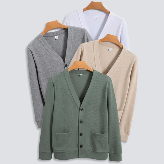 Men’s Button-Up Knit Cardigan – Long Sleeve Lightweight Casual Layer with Pockets