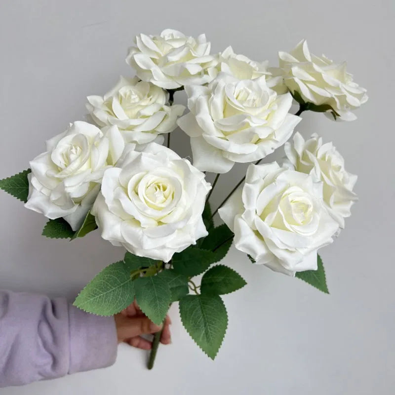 Rosara Silk Rose Bouquet – 9 Head Faux Rose Arrangement Decorative Flower Bunch