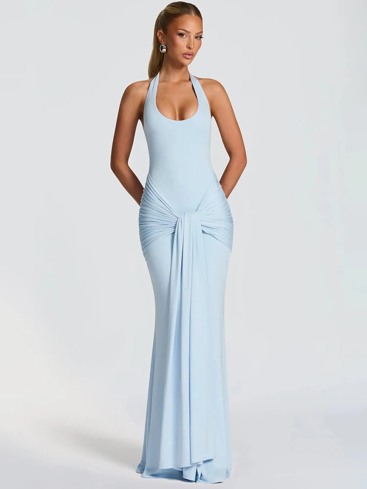 Zavielle Ruched Backless Bodycon Maxi Dress – Evening, Party & Wedding Guest Gown