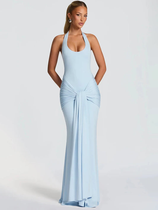 Zavielle Ruched Backless Bodycon Maxi Dress – Evening, Party & Wedding Guest Gown