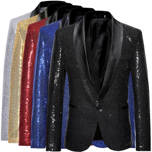 Keston Men’s Sequin Party Blazer – Shawl Lapel Single-Button Evening Jacket for Parties & Events